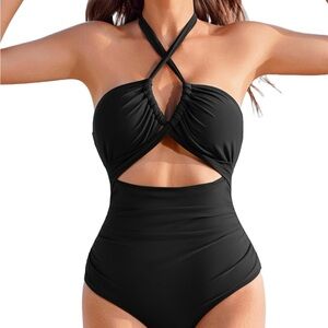 Elegant Black Halter One-Piece Swimsuit